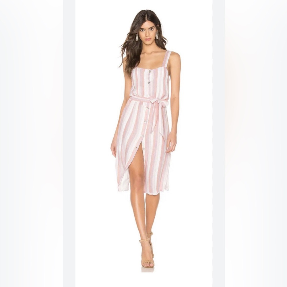 Rails Clement Linen Blend Button Down Dress in Dusk Stripe Pink, XS